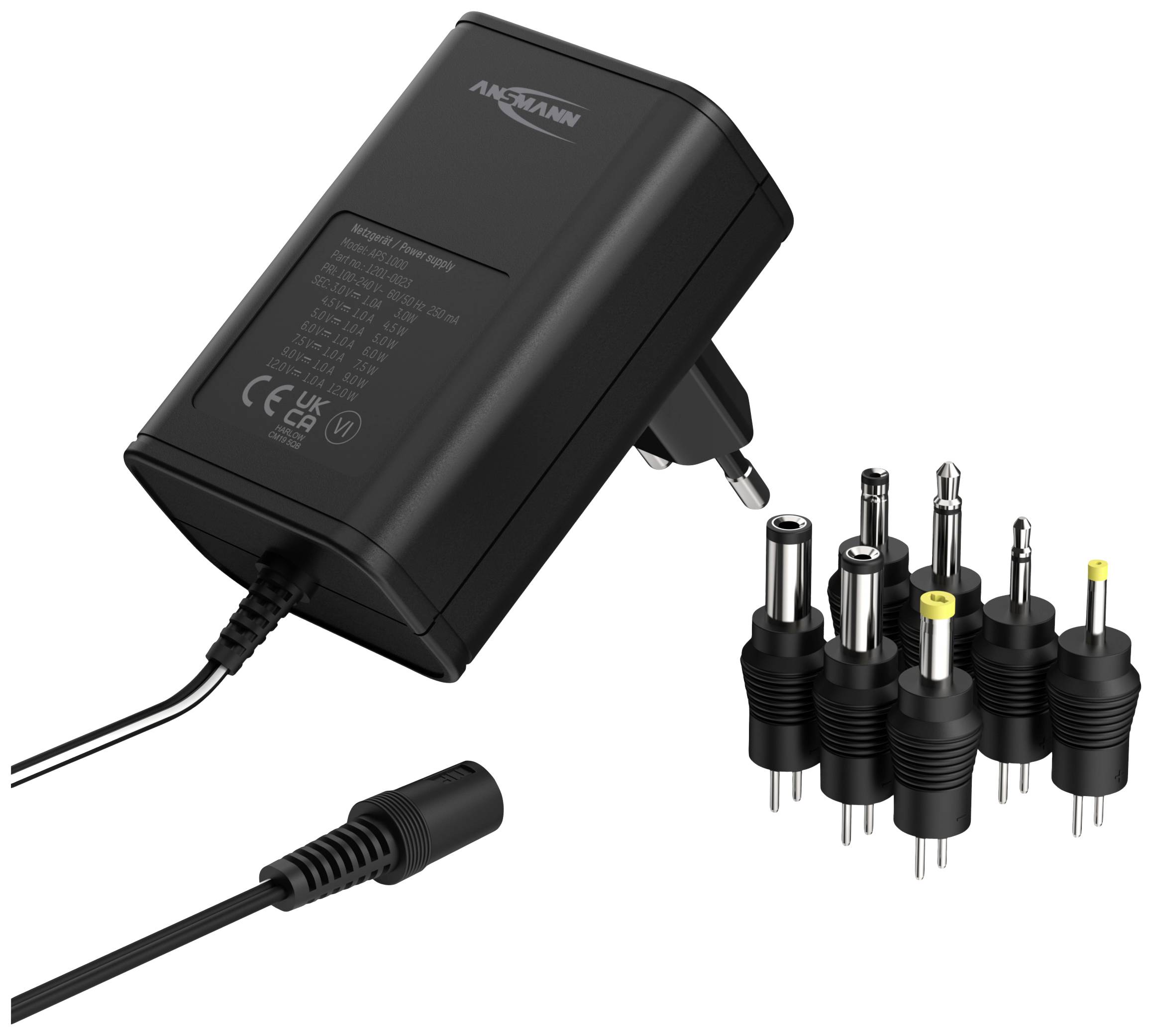 Ansmann 1201-0023 Steckernetzteil, Einstellbar 12 V/dc, 9 V/dc, 7.5