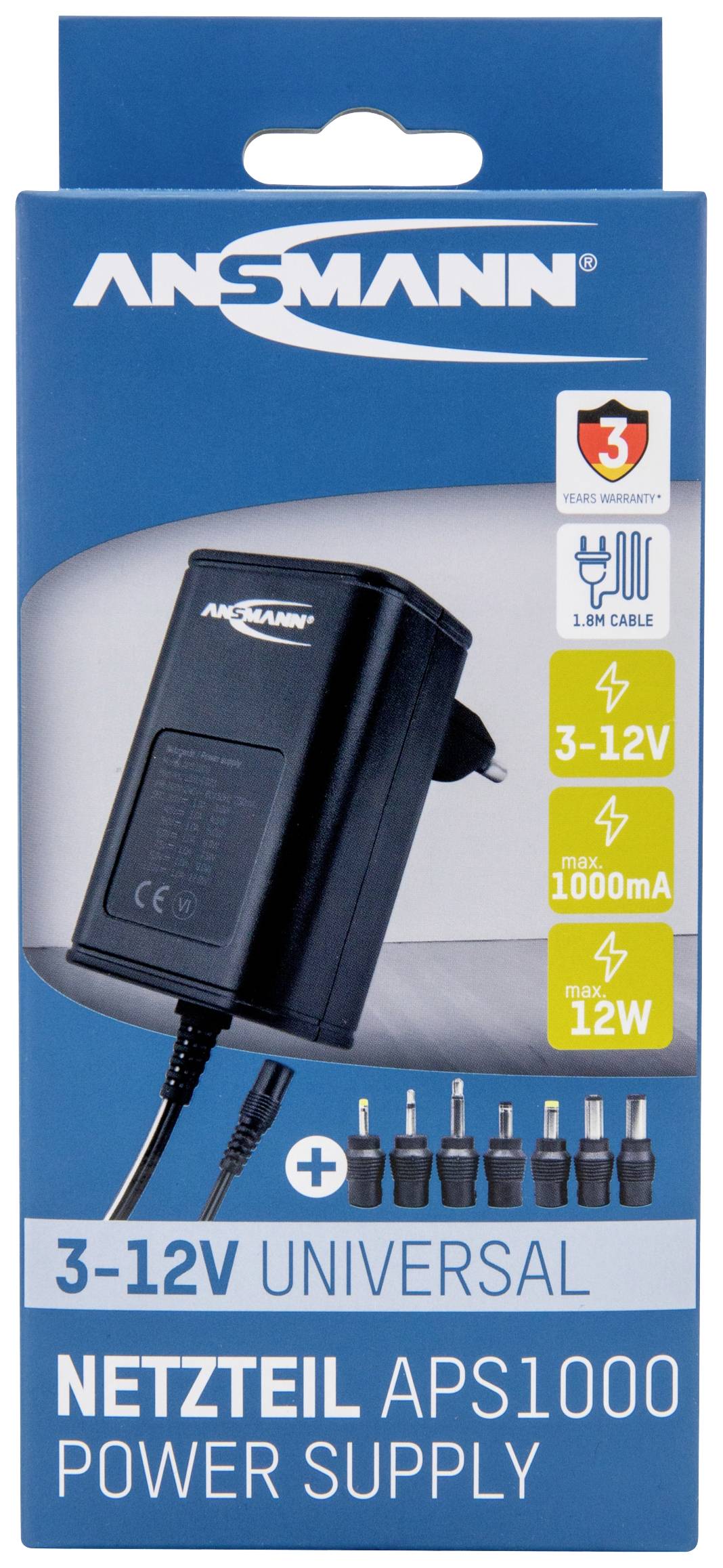Thumbnail - Ansmann 1201-0023 Steckernetzteil, Einstellbar 12 V/dc, 9 V/dc, 7.5