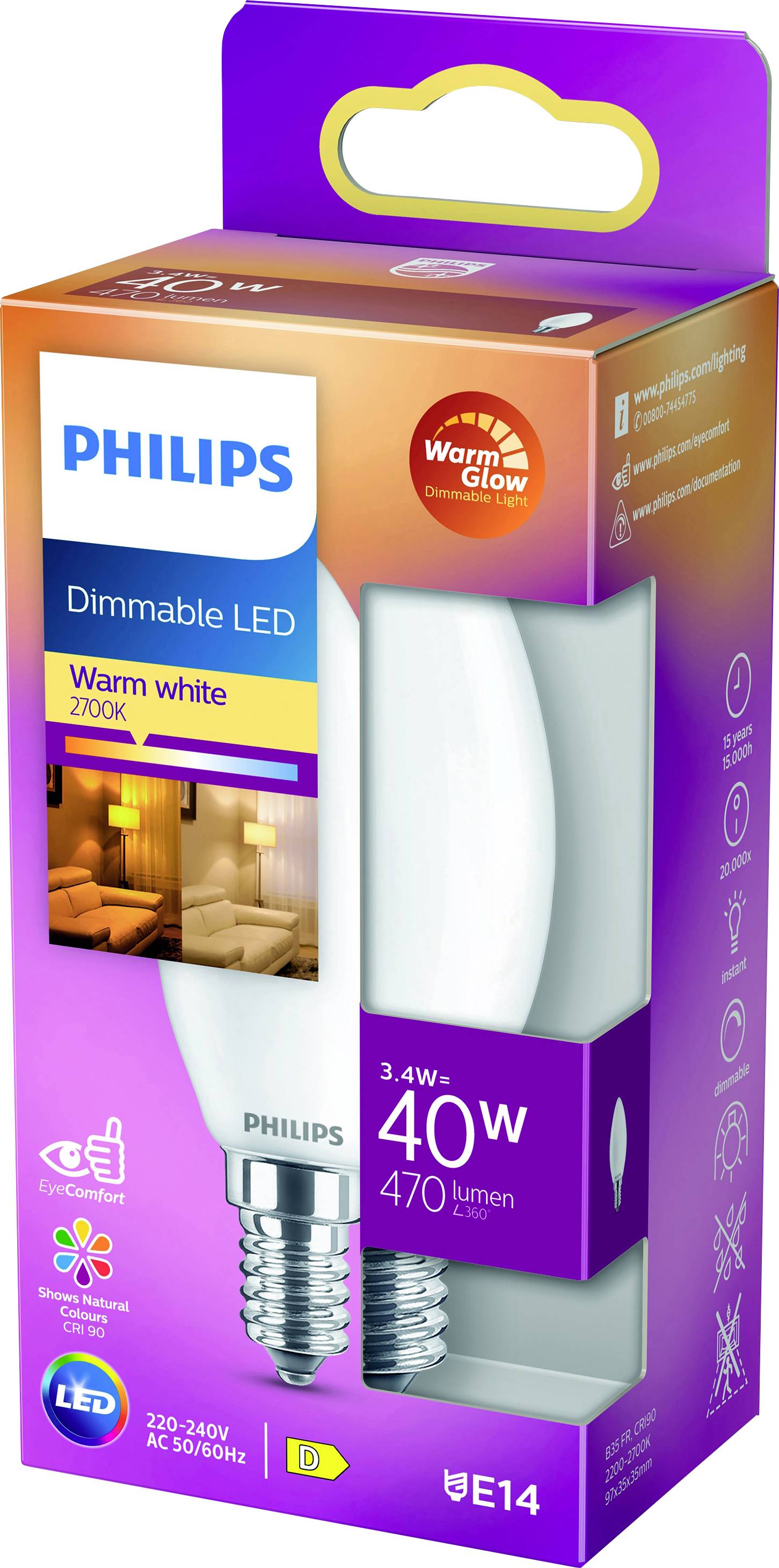 Philips Lighting 871951432429900 Светодиод EEK D (A - G) E14 Kerzenform мощностью 3,4 Вт = 40 Вт...