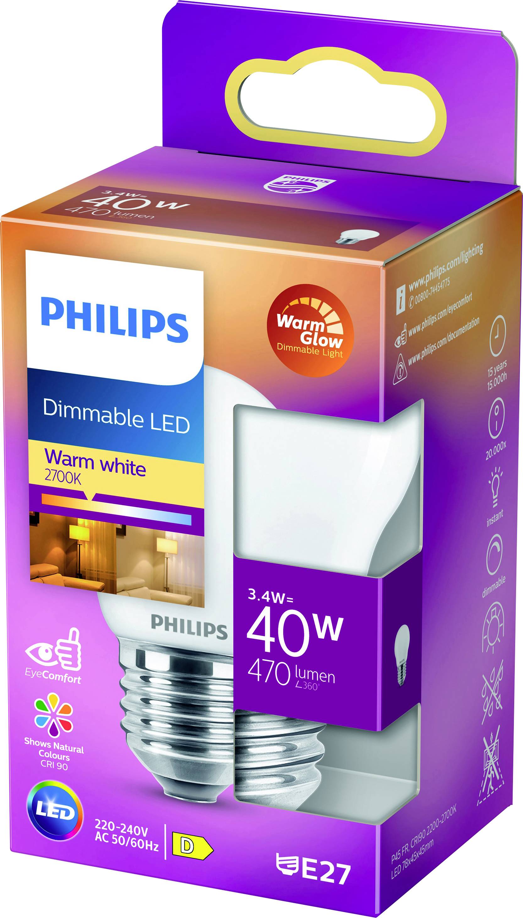 Philips Lighting 871951432449700 Светодиод EEK D (A - G) E27 Tropfenform мощностью 3,4 Вт = 40 Вт...