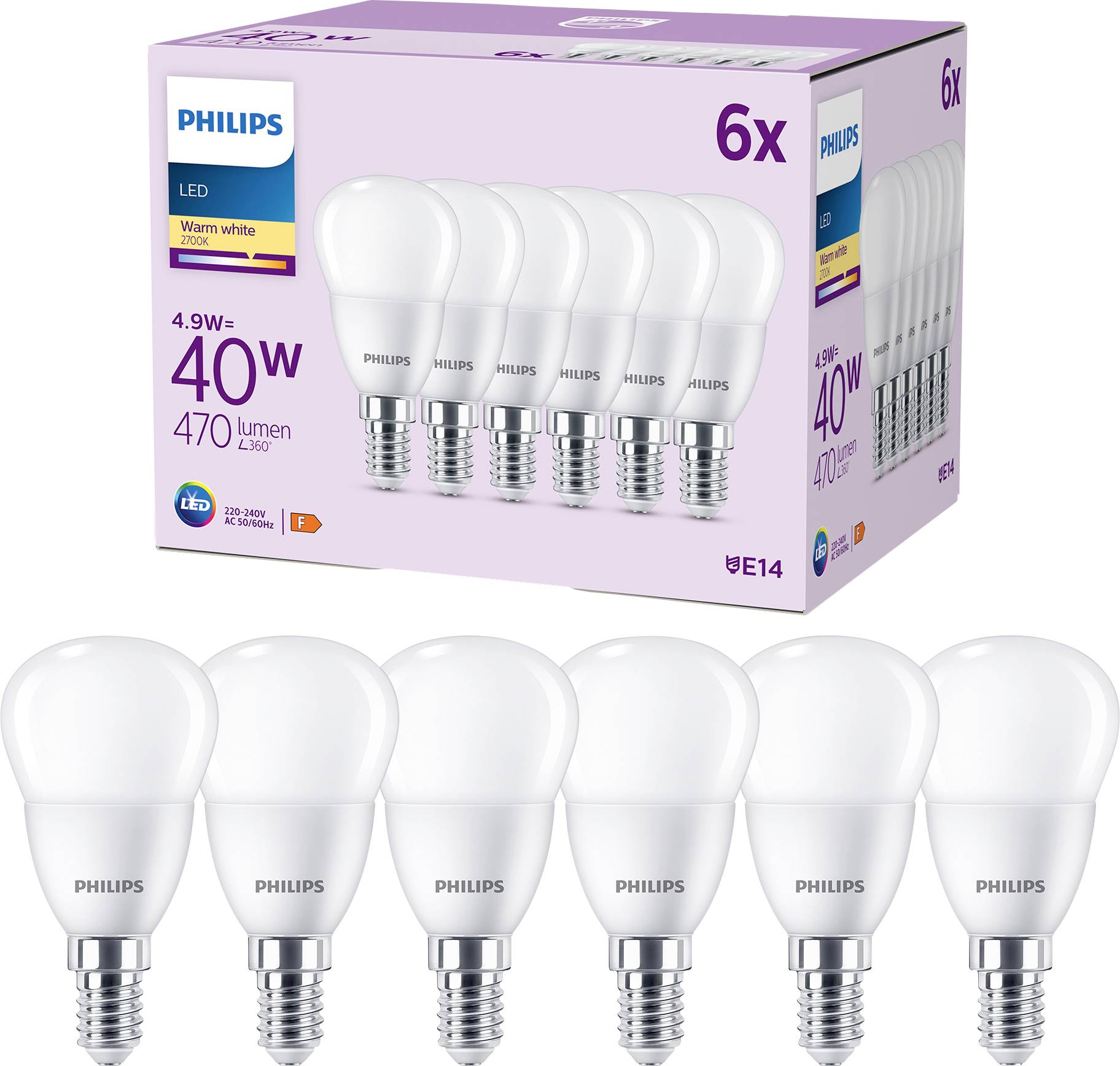 Philips LED 9290035465 LED EEK F A - G E14 Glhlampenform 49 Вт 40 Вт теплого света 4190₽