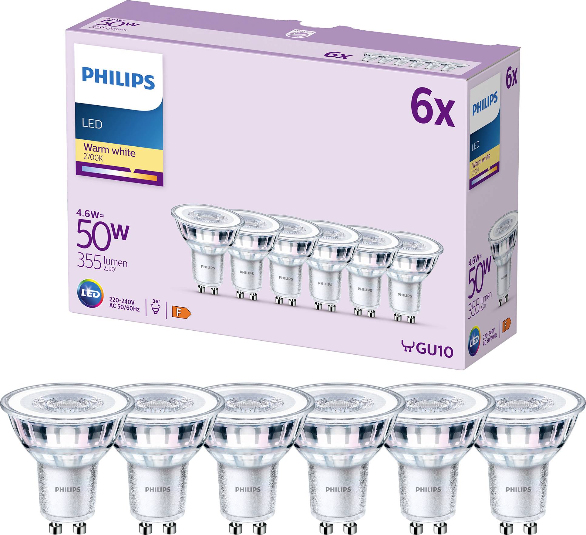 Philips Lighting 9290012152 Светодиод EEK F (A - G) GU10 с рефлектором 4,6 Вт = 50 Вт для освещения помещений...