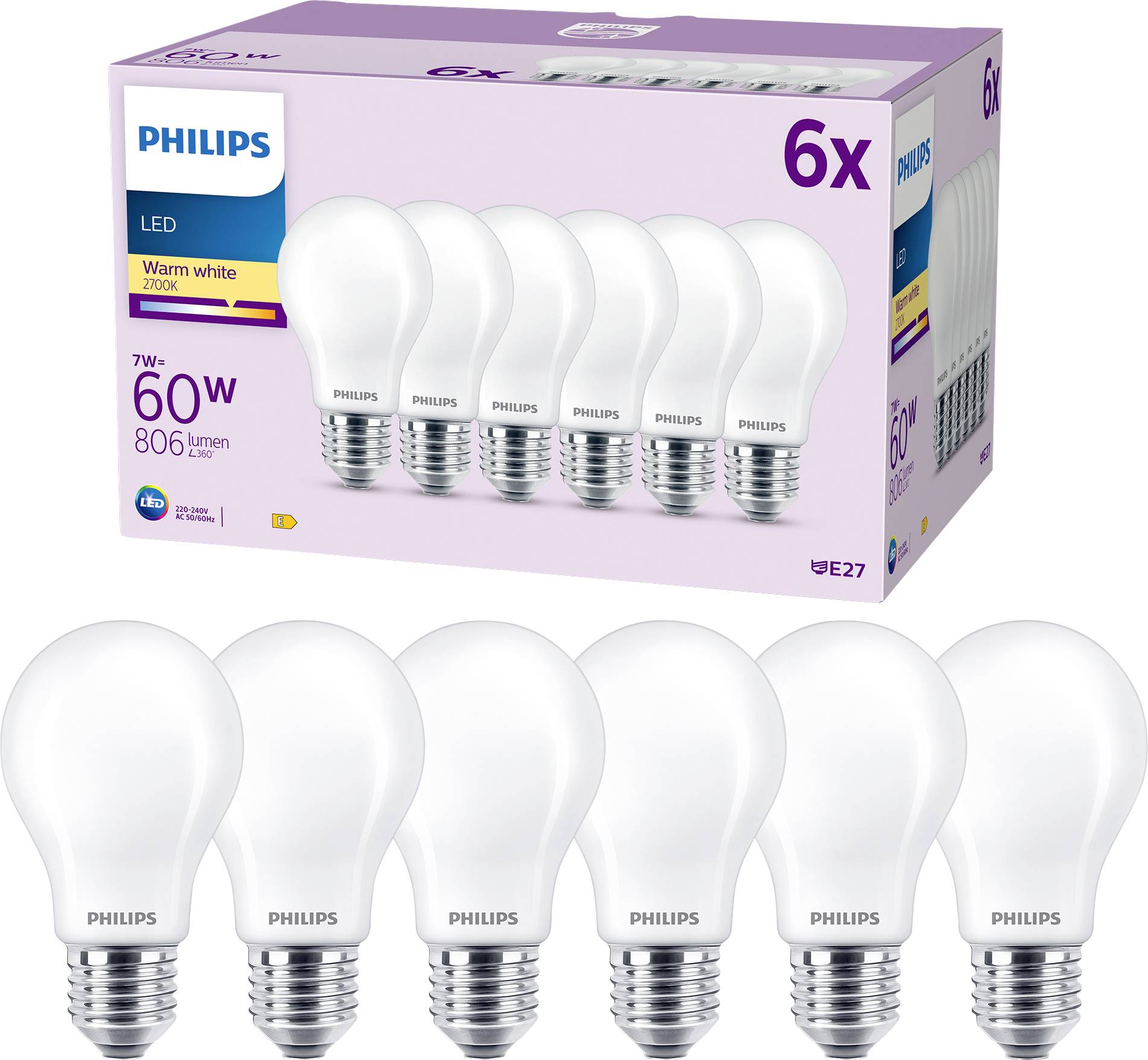 Philips LED 9290012430 LED EEK E (A - G) E27 Glühlampenform 7 Вт = 60 Вт теплого света...