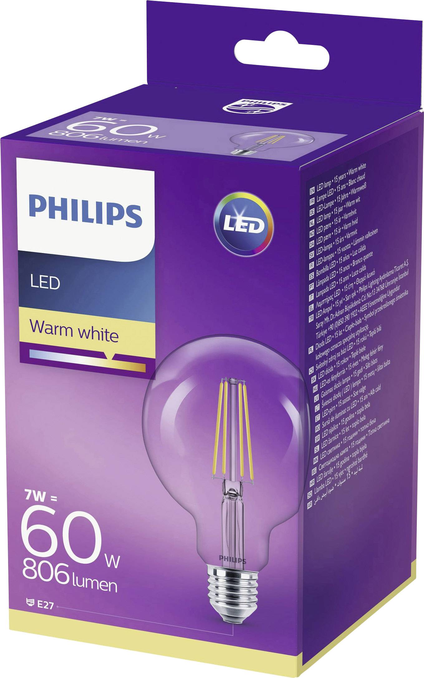 Philips LED 929001387901 СВЕТОДИОД EEK E (A - G) E27 в форме шара, 7 Вт = 60 Вт теплого света ...