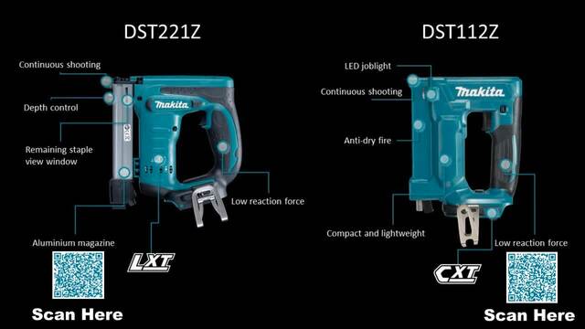 Makita 18,0 V Nietmachine DST221Z elektrische tacker Blauw/zwart, Accu en lader niet inbegrepen