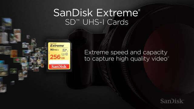 SanDisk Exrteme 256 GB 256 Go SDXC UHS-I Classe 10, Carte mémoire 256 Go, SDXC, Classe 10, UHS-I, 170 Mo/s, 70 Mo/s
