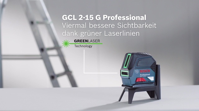 Bosch Kombilaser GCL 2-15 G, Kreuzlinienlaser blau/schwarz, mit grünen Laserlinien, roten Lotpunkten