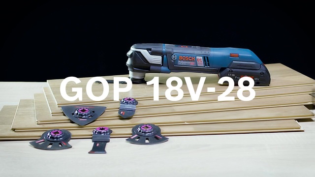 Bosch GOP 18V-28 Professional Lithium-Ion (Li-Ion) Noir, Bleu, Rouge, Outil de multi fonction Bleu/Noir, 8000 tr/min, 20000 tr/min, 1,4°, Noir, Bleu, Rouge, 3,4 m/s², 8,6 m/s²