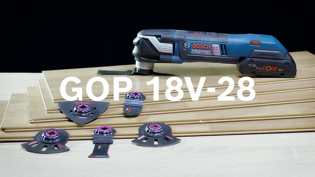 Bosch GOP 18V-28 Professional Lithium-Ion (Li-Ion) Noir, Bleu, Rouge, Outil de multi fonction Bleu/Noir, 8000 tr/min, 20000 tr/min, 1,4°, Noir, Bleu, Rouge, 3,4 m/s², 8,6 m/s²