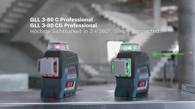 Bosch Linienlaser GLL 3-80 C Professional + Baustativ BT 150, Kreuzlinienlaser blau/schwarz, mit roten Laserlinien, ohne Akku