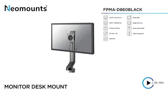 Neomounts FPMA-D860BLACK, Montage Noir