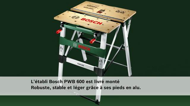 Bosch PWB 600 Établi pour le travail du bois Vert, Établi pour le travail du bois, Aluminium, Bambou, Bois, Noir, Vert, Métallique, 680 mm, 552,6 mm, 834 mm