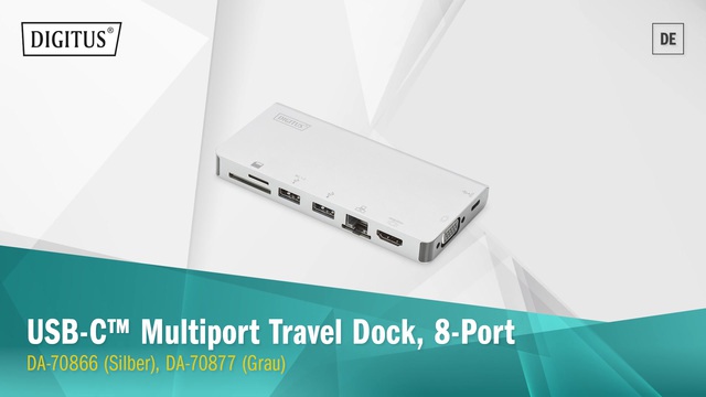 Digitus Type-C Multiport Travel Dock, Dockingstation grau, HDMI, VGA, Kartenleser, RJ-45