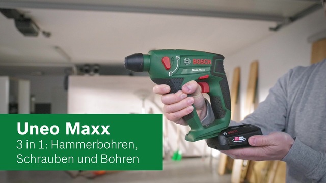 Bosch Akku-Bohrhammer Uneo Maxx, 18Volt grün/schwarz, Li-Ion-Akku 2,5Ah, im Koffer, POWER FOR ALL ALLIANCE
