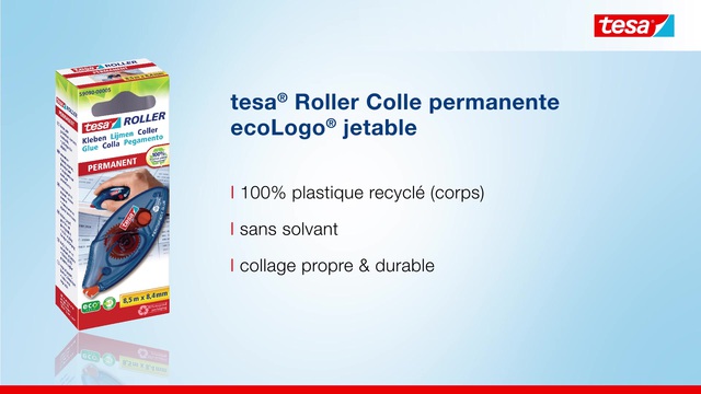 tesa Roller Colle permanente ecoLogo Bleu/transparent, Cassette, Roller