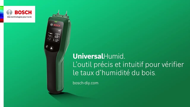 Bosch Universal Humid Résistance (broche) Bois, Humidimètre Vert/Noir, Résistance (broche), Bois, Numérique, Noir, Vert, 6,4 - 74,7%, AAA