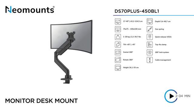 Neomounts DS70PLUS-450BL1, Support de moniteur Noir