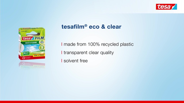 tesa Eco & Clear 33 m Transparent 1 pièce(s), Ruban adhésif Transparent, 33 m, Transparent, 19 mm, 1 pièce(s)