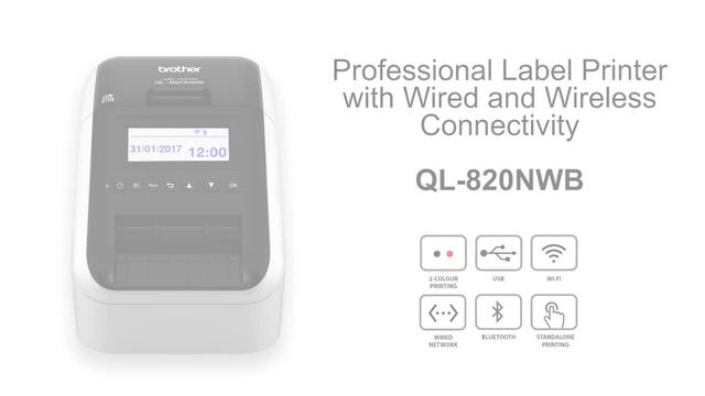 Brother QL-820NWBcVM, Etikettendrucker grau/schwarz, USB 2.0, LAN, WLAN, Bluetooth, inkl. 3x DK-N55224 Endlospapierrolle