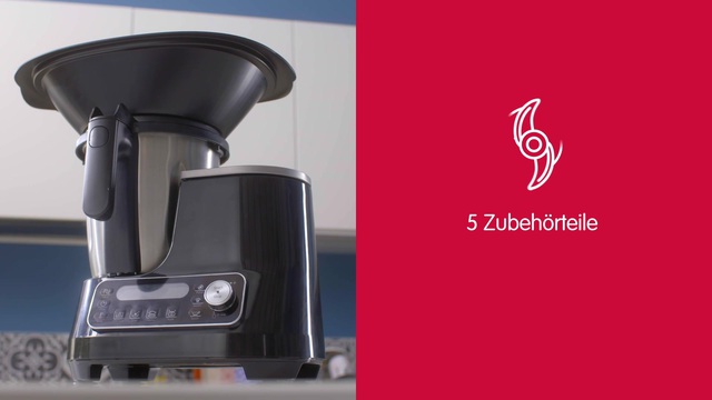 Krups Küchenmaschine Moulinex ClickChef HF4568 schwarz/edelstahl, 1.400 Watt, integrierte Waage, mit Kochfunktion