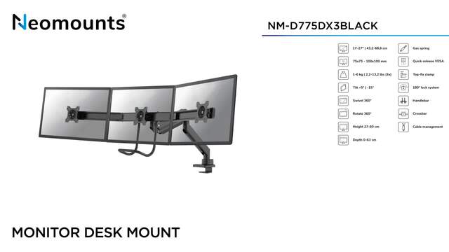 Neomounts Select NM-D775DX3BLACK, Montage Noir