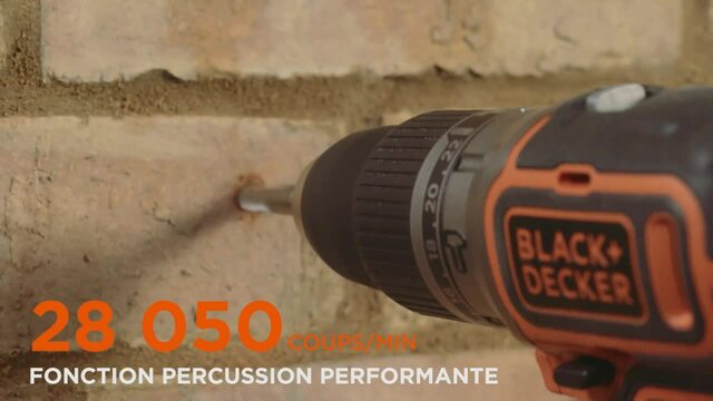 BLACK+DECKER Perceuse à percussion sans fil BL188K1B2, Marteau piqueur Noir/Orange, Mallette, chargeur et 2 batteries inclus