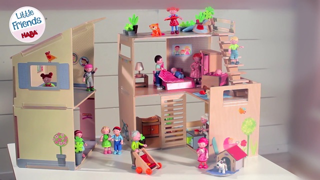 HABA Little Friends - Puppenhaus-Möbel Schlafzimmer für Erwachsene, Puppenmöbel 