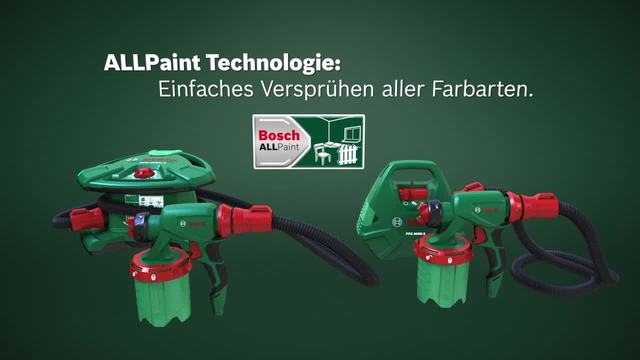 Bosch Farbsprühsystem PFS 3000-2, Sprühpistole grün/schwarz, 650 Watt, Düse für Lackfarben + Düse für Wandfarbe