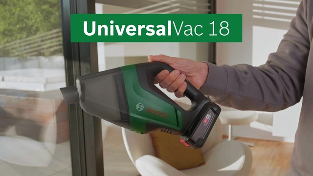 Bosch UniversalVac 18 Noir, Vert Sans sac, Aspirateur à main Vert, Sec, Filtrage, Tapis, Sol dur, 30 l/min, Sans sac, Noir, Vert