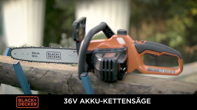 BLACK+DECKER Akku-Kettensäge GKC3630L20, Elektro-Kettensäge orange/schwarz, Li-Ionen Akku 2,0 Ah