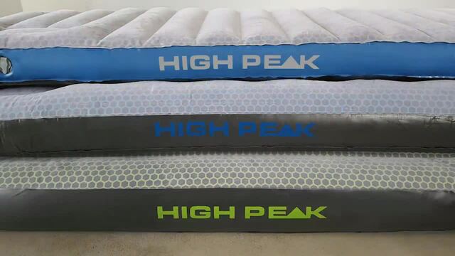High Peak Air bed Single Comfort Plus, Lit gonflable Gris/Bleu, Matelas une personne, Taille enfant / adulte, Rectangle, Intérieure et extérieure, Pompe à air intégrée
