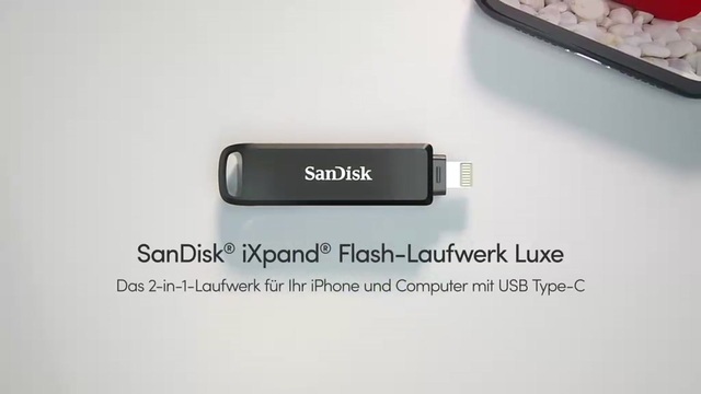 SanDisk iXpand Luxe 128 GB, USB-Stick schwarz, USB-C 3.2 Gen 1, Apple Lightning Connector