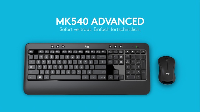 Logitech MK540 Advanced, Desktop-Set DE-Layout, 2,4-GHz-Unifying, für Windows, kompatibel mit PC/Notebook