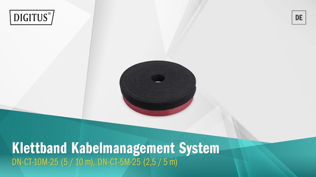 Digitus Klettband-Kabelmanagement-System, Kabelbinder schwarz, 2,5 Meter Pilzkopfband + 5 Meter Flausch-/Klettband