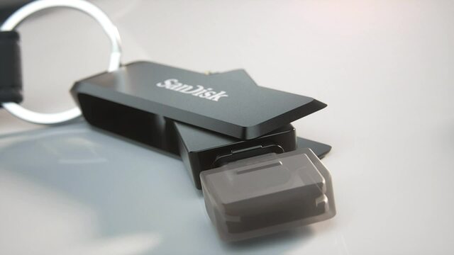 SanDisk iXpand Luxe 64 GB, USB-Stick schwarz, USB-C 3.2 Gen 1, Apple Lightning Connector